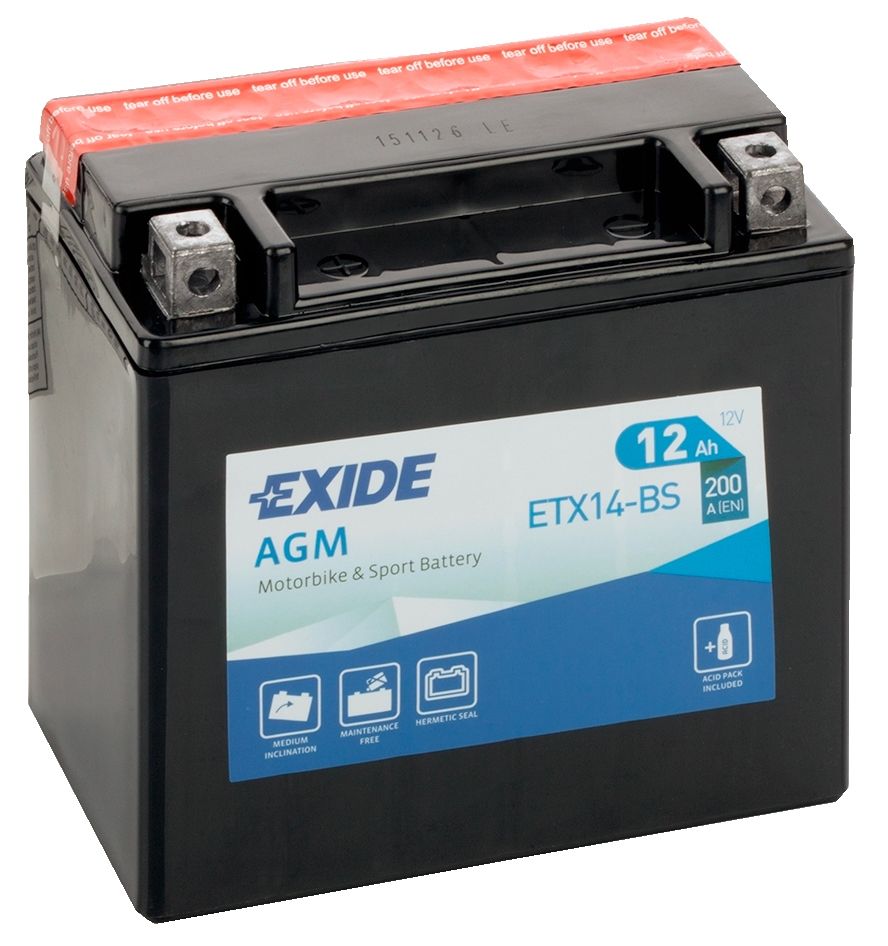 Аккумулятор EXIDE мото Motorbike Sport AGM 12Ah 200A (EN) AGM EXIDE ETX14BS