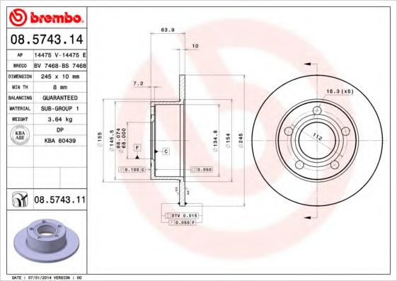 Тормозной диск Brembo 08574311