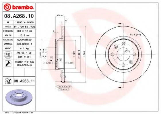 Тормозной диск Brembo 08A26810