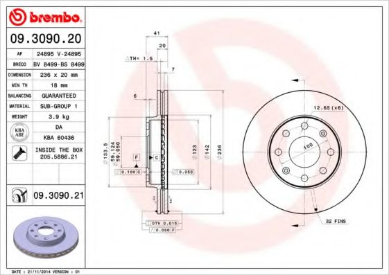 Тормозной диск Brembo 09309020