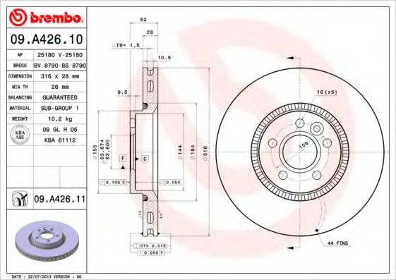 Тормозной диск Brembo 09A42611