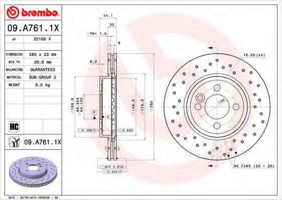 Тормозной диск Brembo 09A7611X