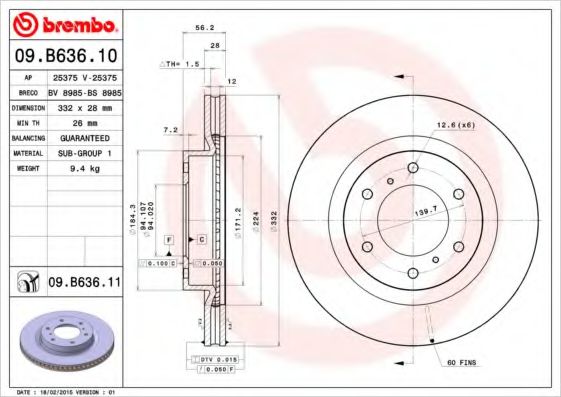 Тормозной диск Brembo 09B63611