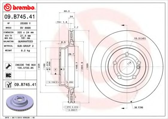 Тормозной диск Brembo 09B74541