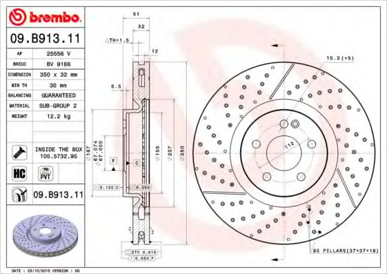 Тормозной диск Brembo 09B91311