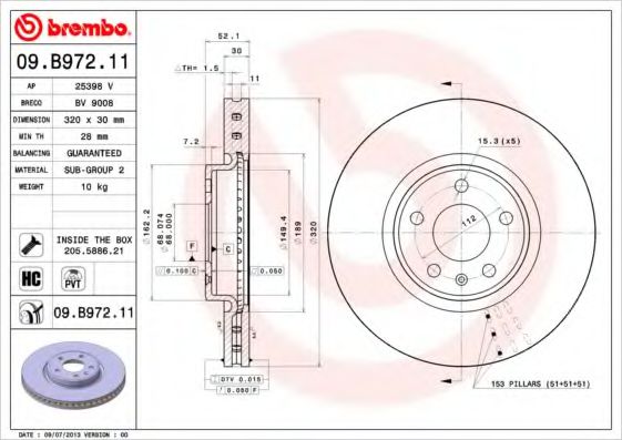 Тормозной диск Brembo 09B97211