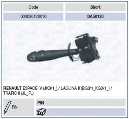 Выключатель на колонке рулевого управления Magneti Marelli 000050120010