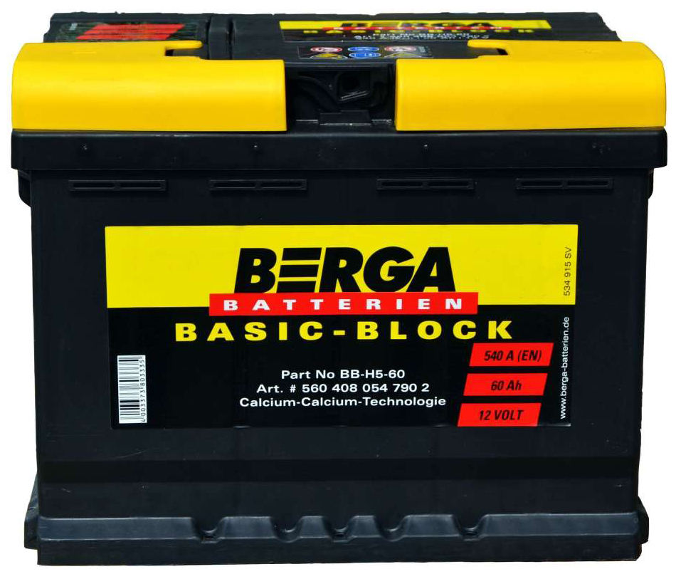 Аккумулятор автомобильный BERGA Basic Block 60Ah 540A (EN) BERGA 560408054