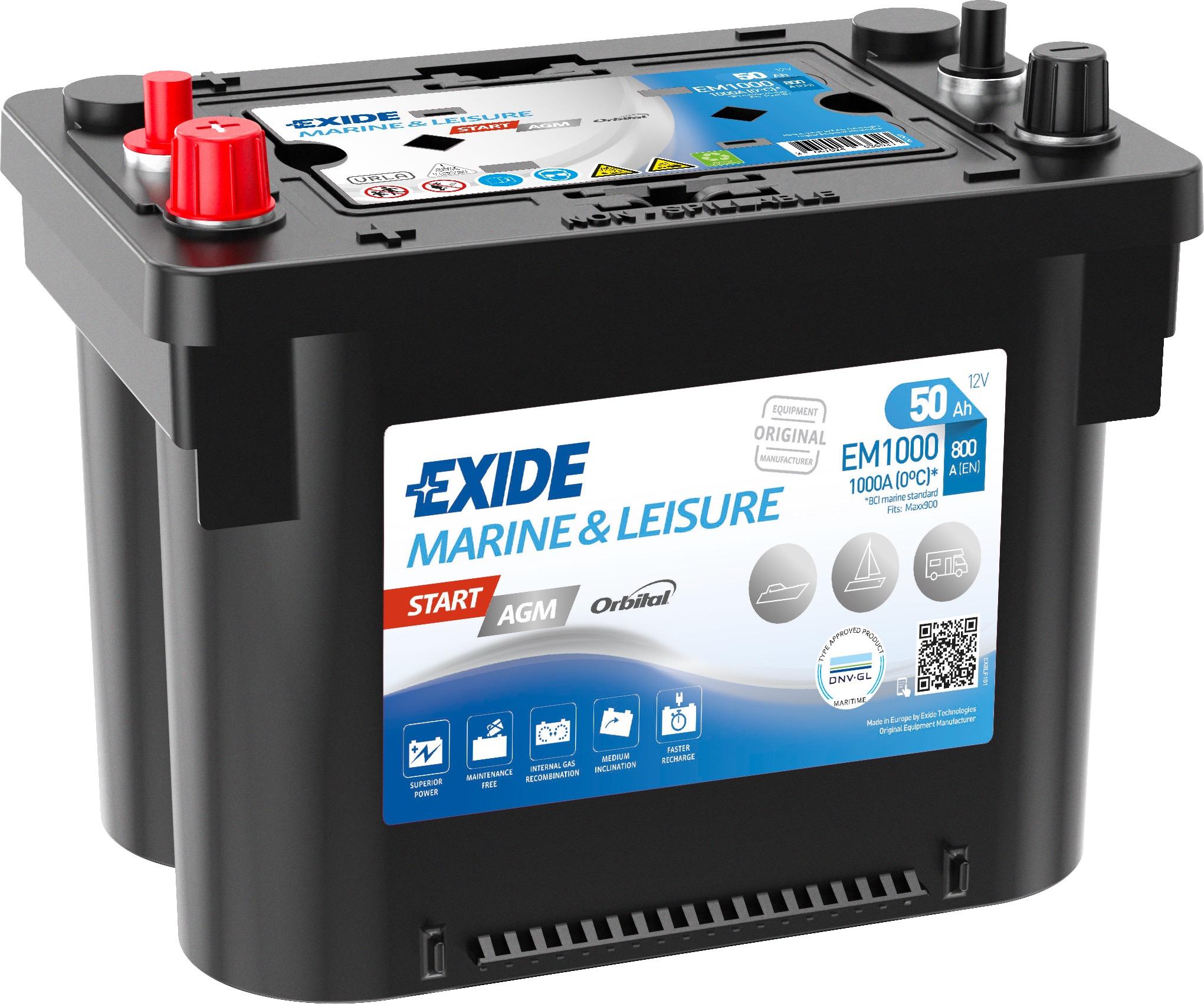 Аккумулятор EXIDE автомобильный Marine START AGM 50Ah 800A (EN) AGM EXIDE EM1000
