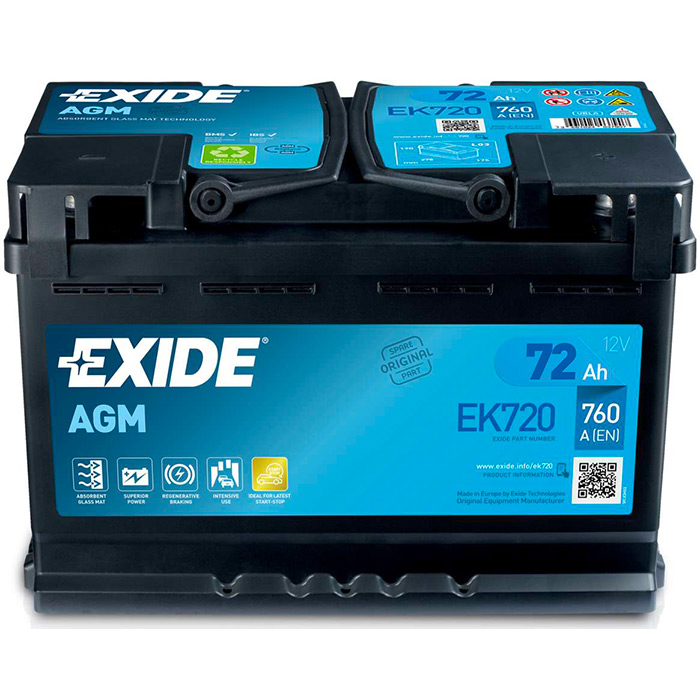 Автомобильный аккумулятор EXIDE START-STOP AGM 6СТ-72Ah АзЕ 760 (EN) EK720 EXIDE EK720