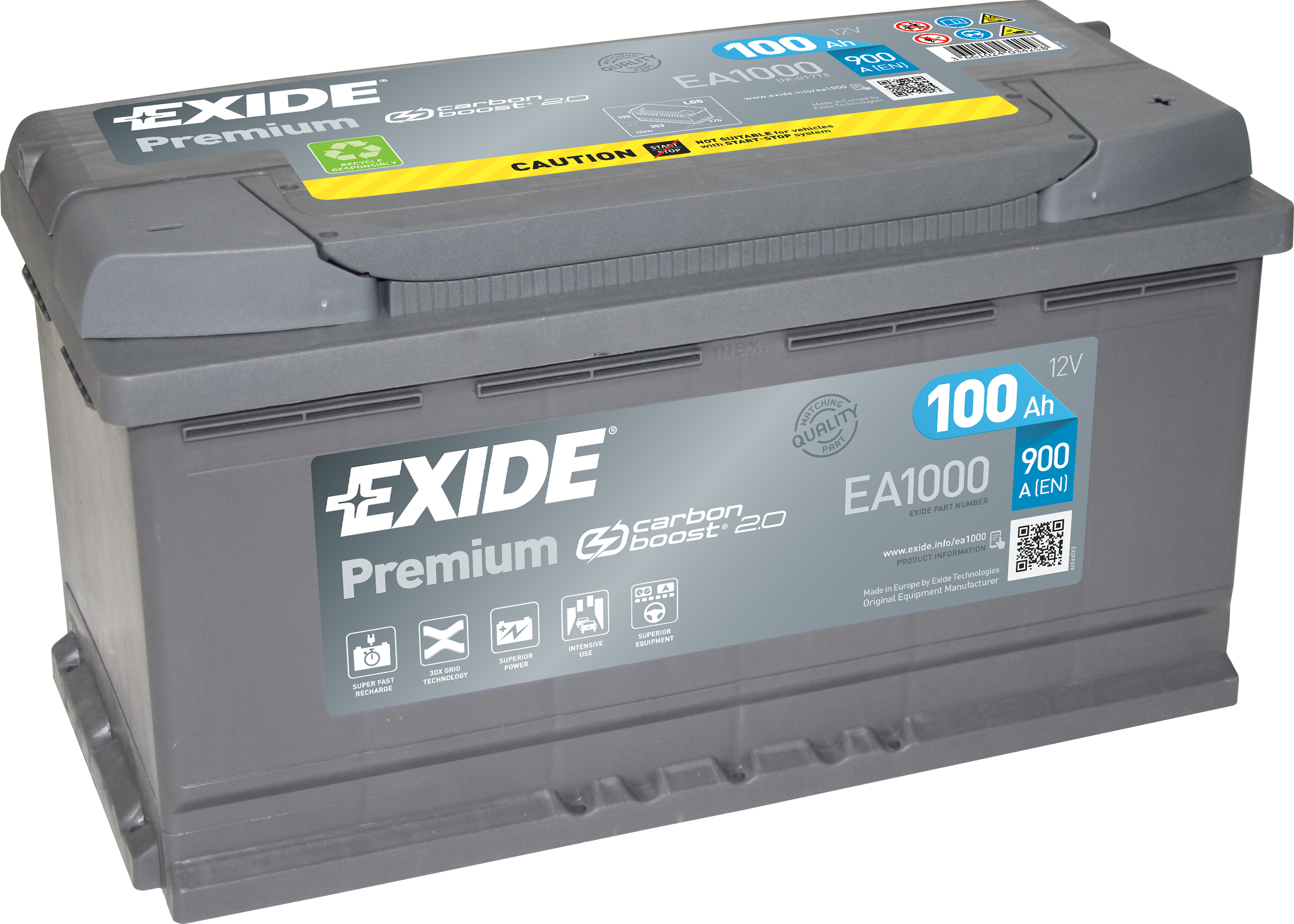 Аккумулятор EXIDE автомобильный PREMIUM 100Ah 900A (EN) Кислотный EXIDE EA1000