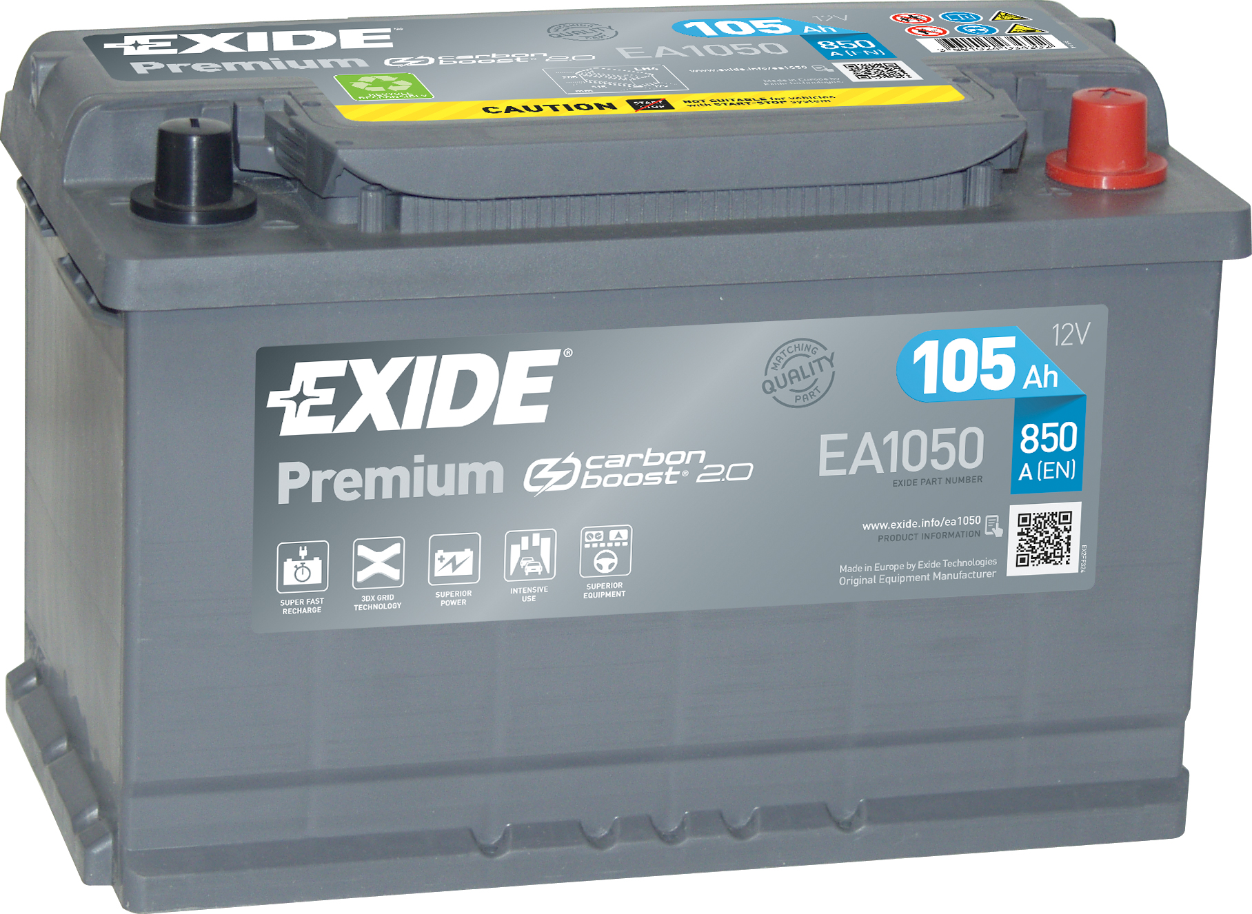 Аккумулятор EXIDE автомобильный PREMIUM 105Ah 850A (EN) Кислотный EXIDE EA1050