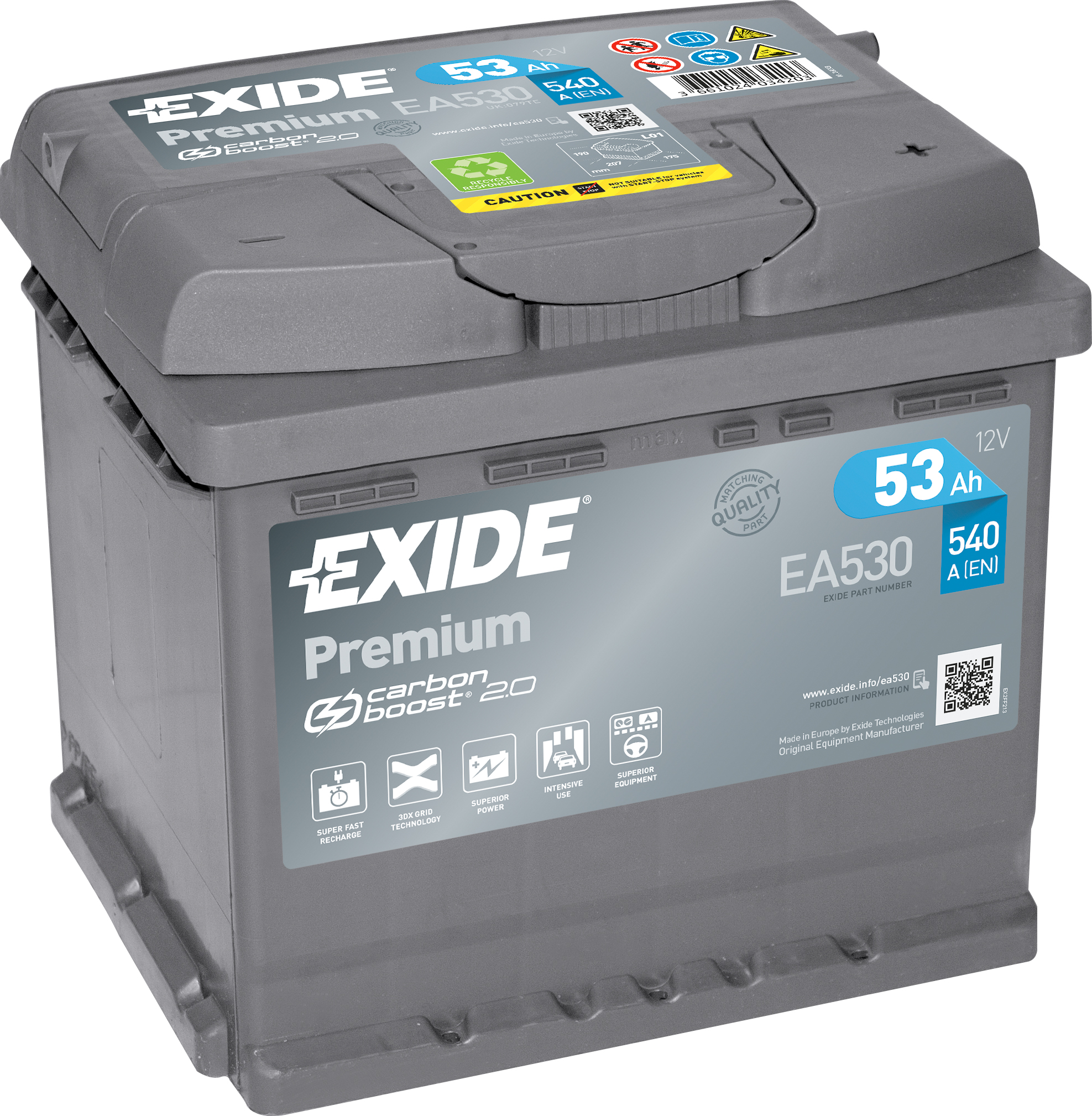 Аккумулятор EXIDE автомобильный PREMIUM 53Ah 540A (EN) Кислотный EXIDE EA530