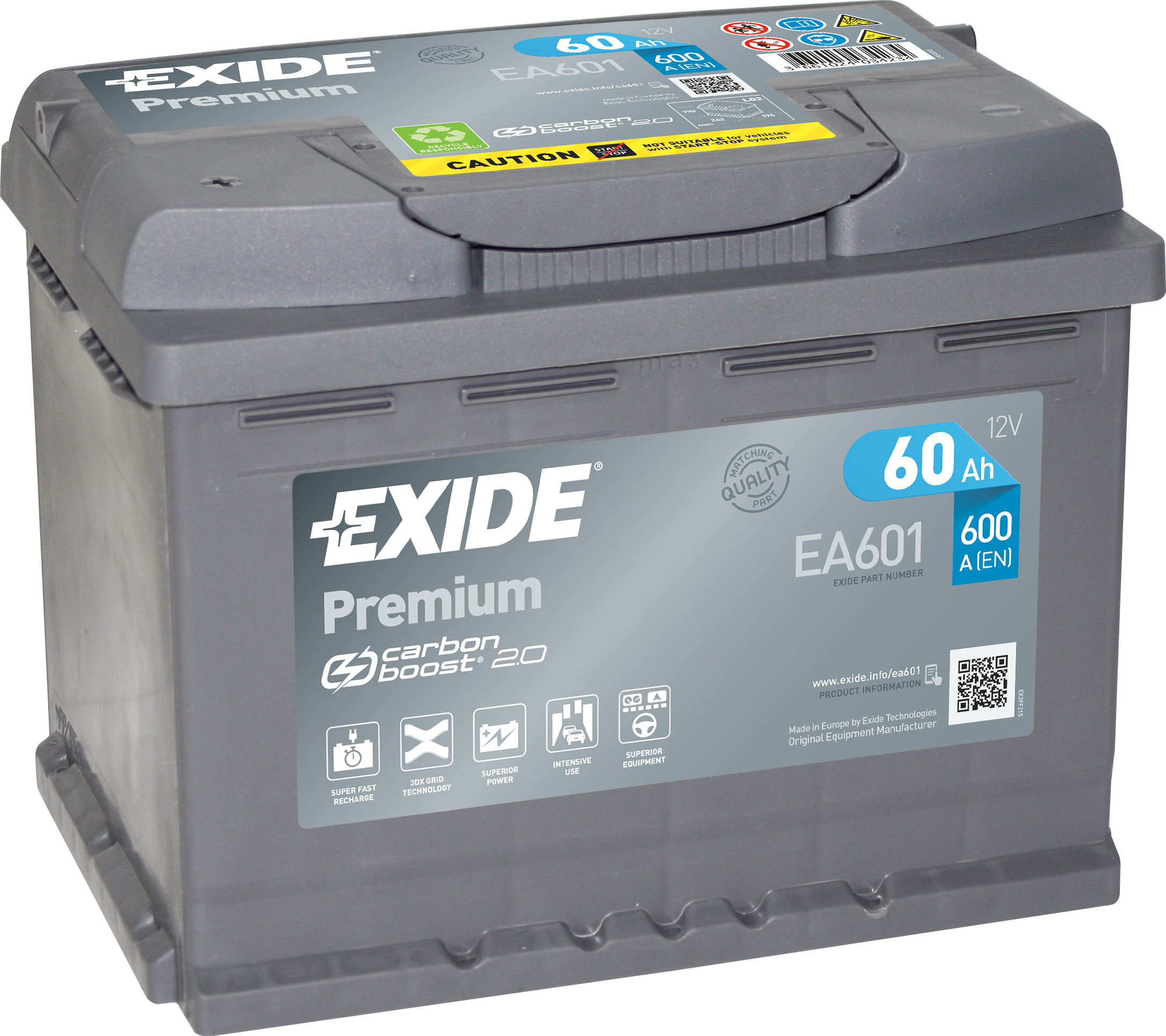 Аккумулятор EXIDE автомобильный PREMIUM 60Ah 600A (EN) Кислотный EXIDE EA601