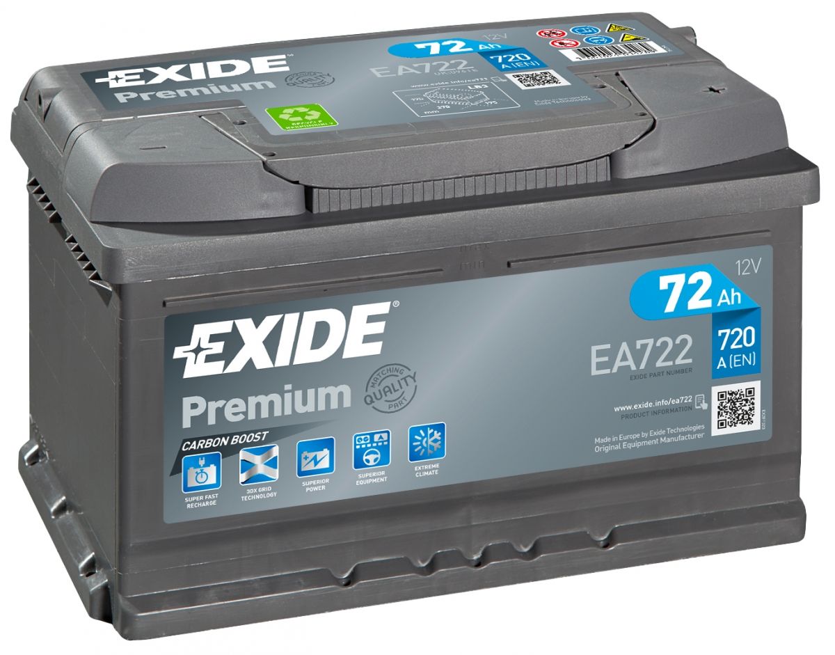 Аккумулятор EXIDE автомобильный PREMIUM 72Ah 720A (EN) Кислотный EXIDE EA722