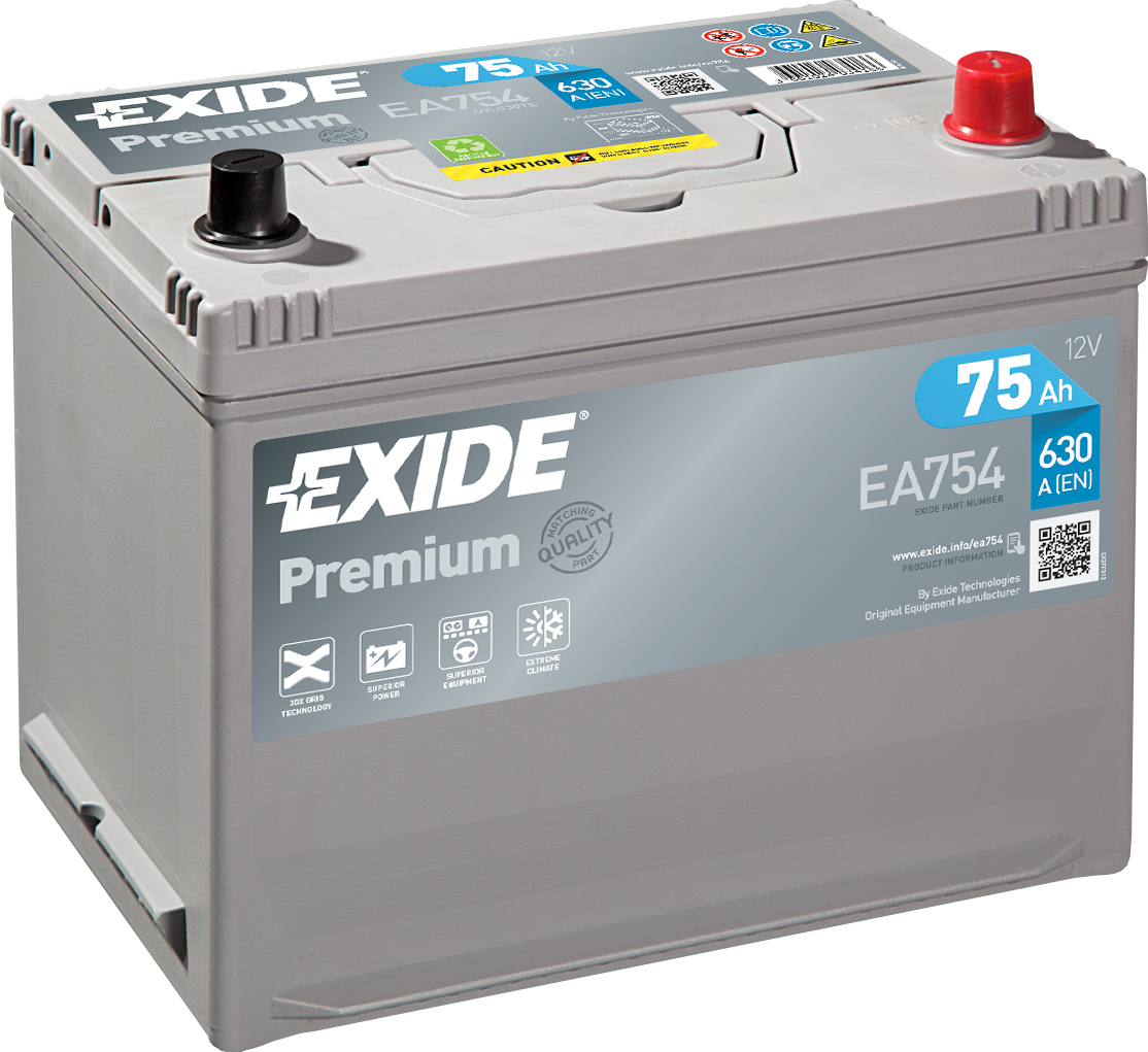 Аккумулятор EXIDE автомобильный PREMIUM 75Ah 630A (EN) Кислотный EXIDE EA754
