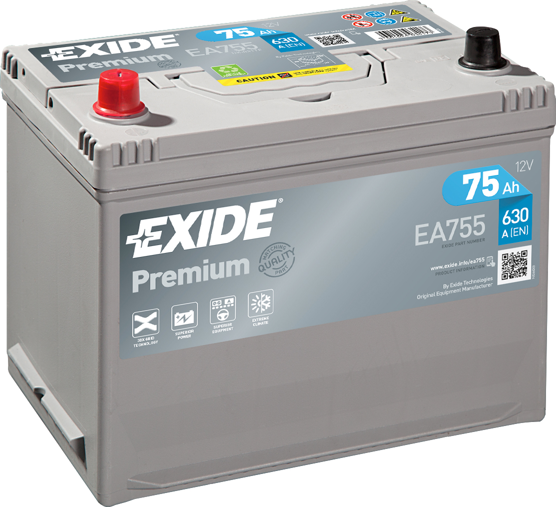Аккумулятор EXIDE автомобильный PREMIUM 75Ah 630A (EN) Кислотный EXIDE EA755