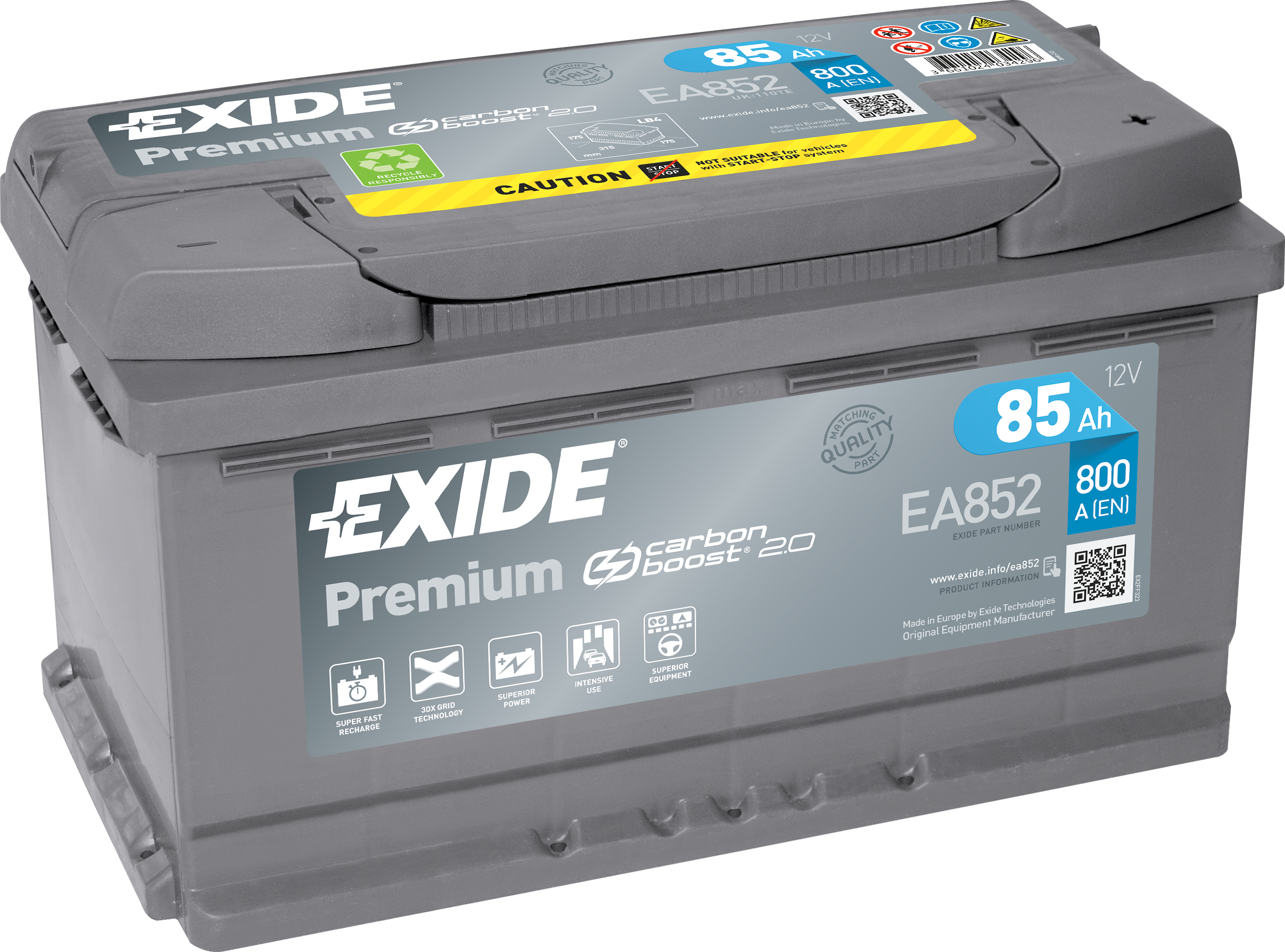 Аккумулятор EXIDE автомобильный PREMIUM 85Ah 800A (EN) Кислотный EXIDE EA852