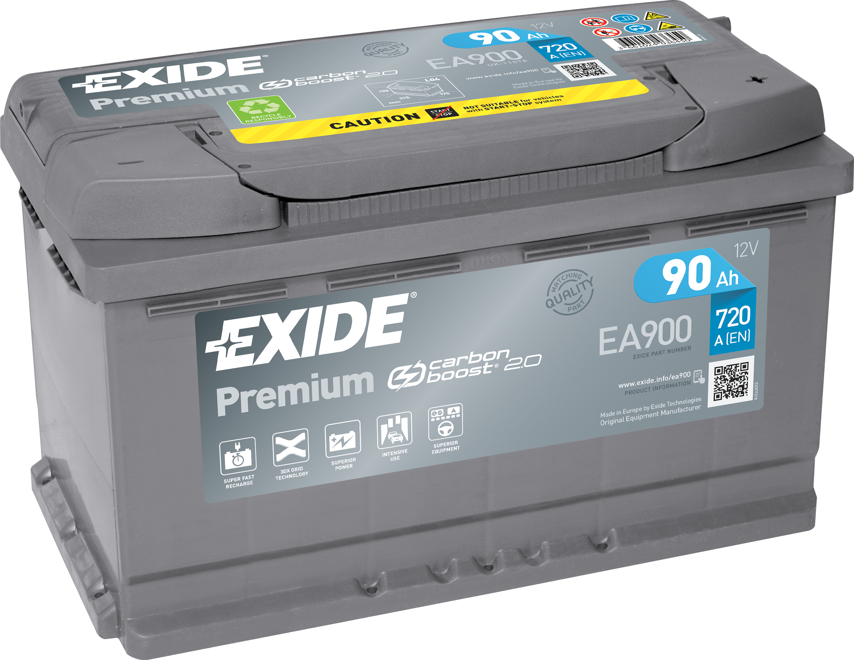 Аккумулятор EXIDE автомобильный PREMIUM 90Ah 720A (EN) Кислотный EXIDE EA900