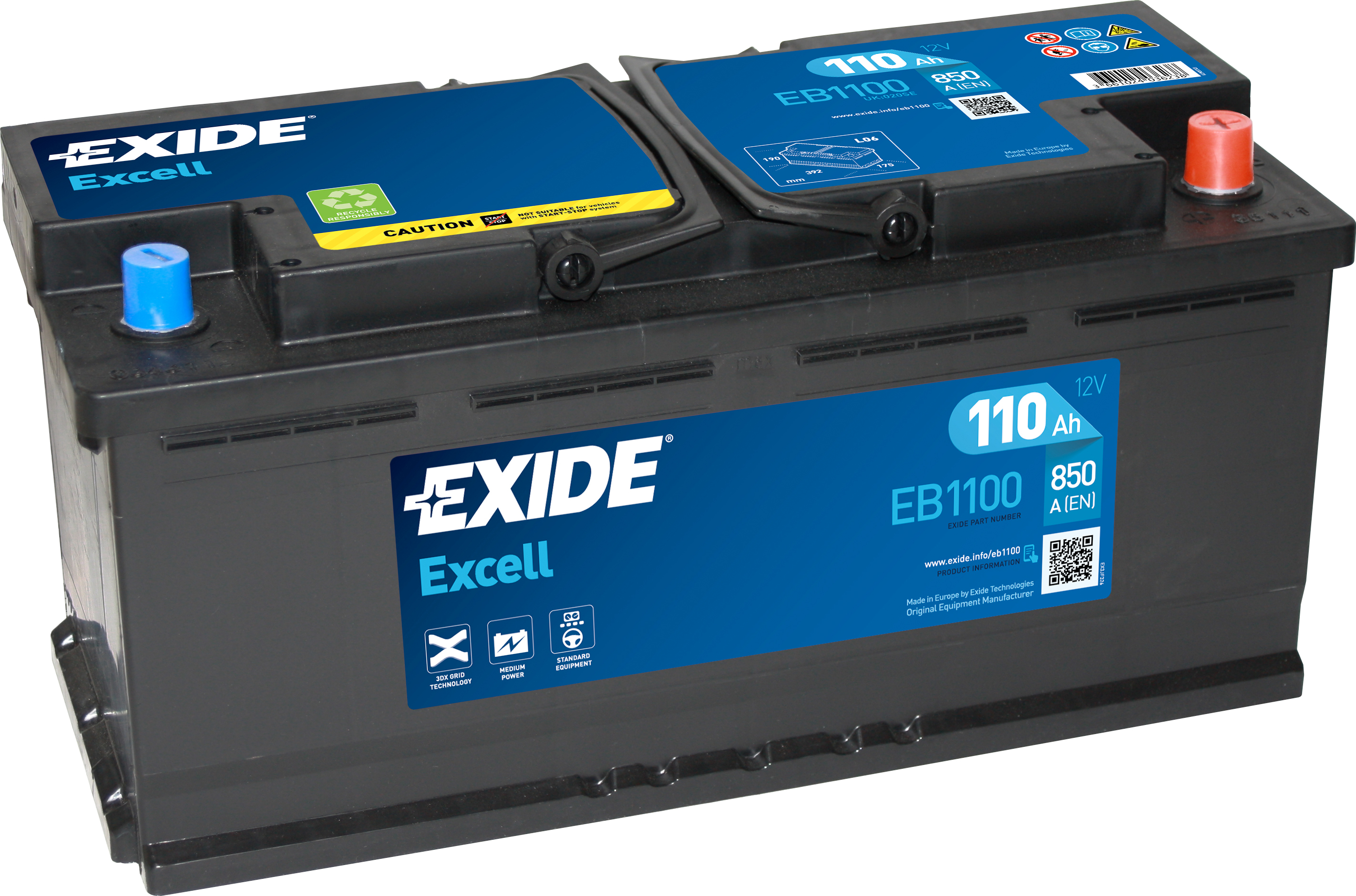 Аккумулятор EXIDE автомобильный EXCELL 110Ah 850A (EN) Кислотный EXIDE EB1100
