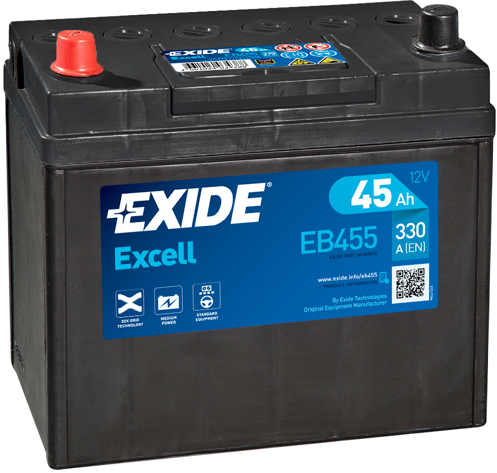 Аккумулятор EXIDE автомобильный EXCELL 45Ah 330A (EN) Кислотный EXIDE EB455
