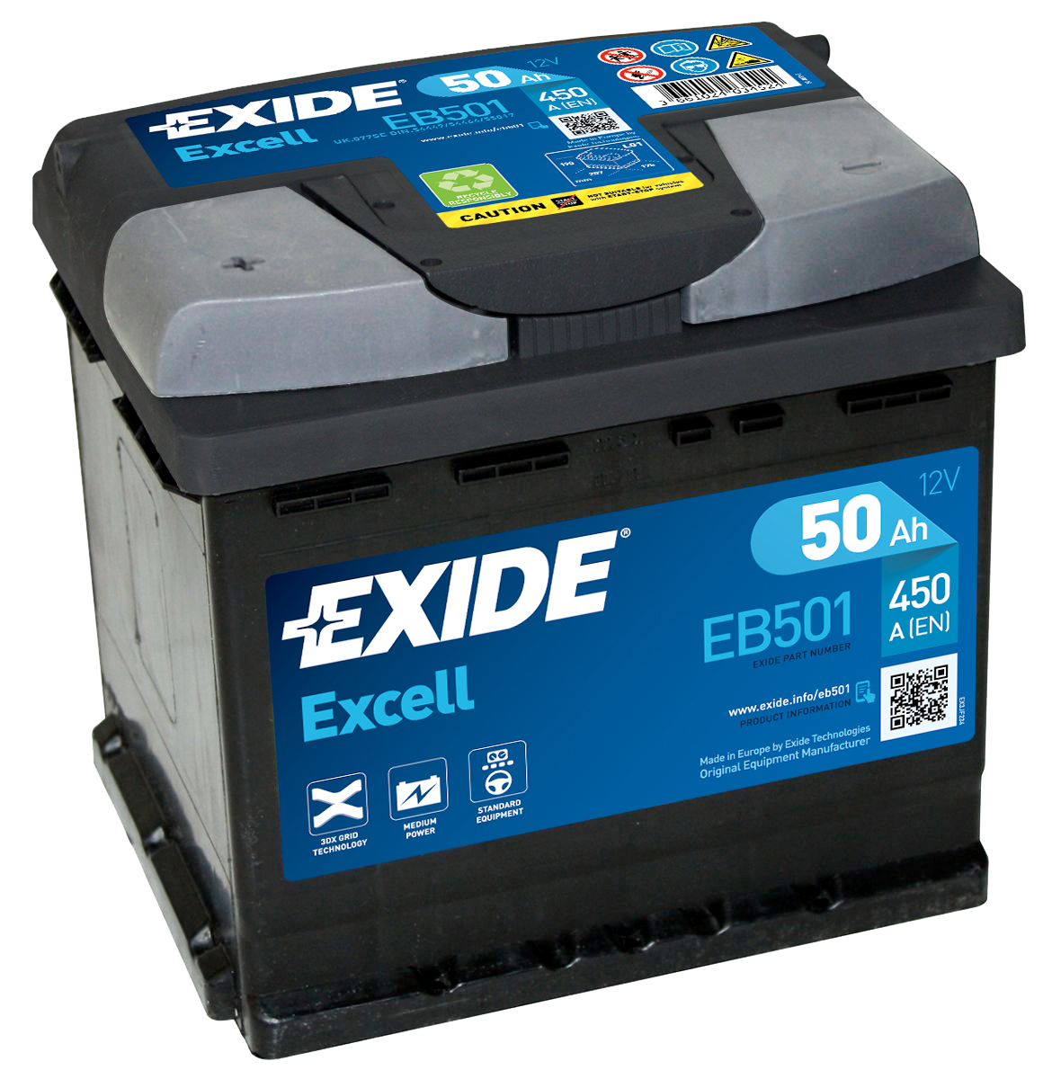 Аккумулятор EXIDE автомобильный EXCELL 50Ah 450A (EN) Кислотный EXIDE EB501