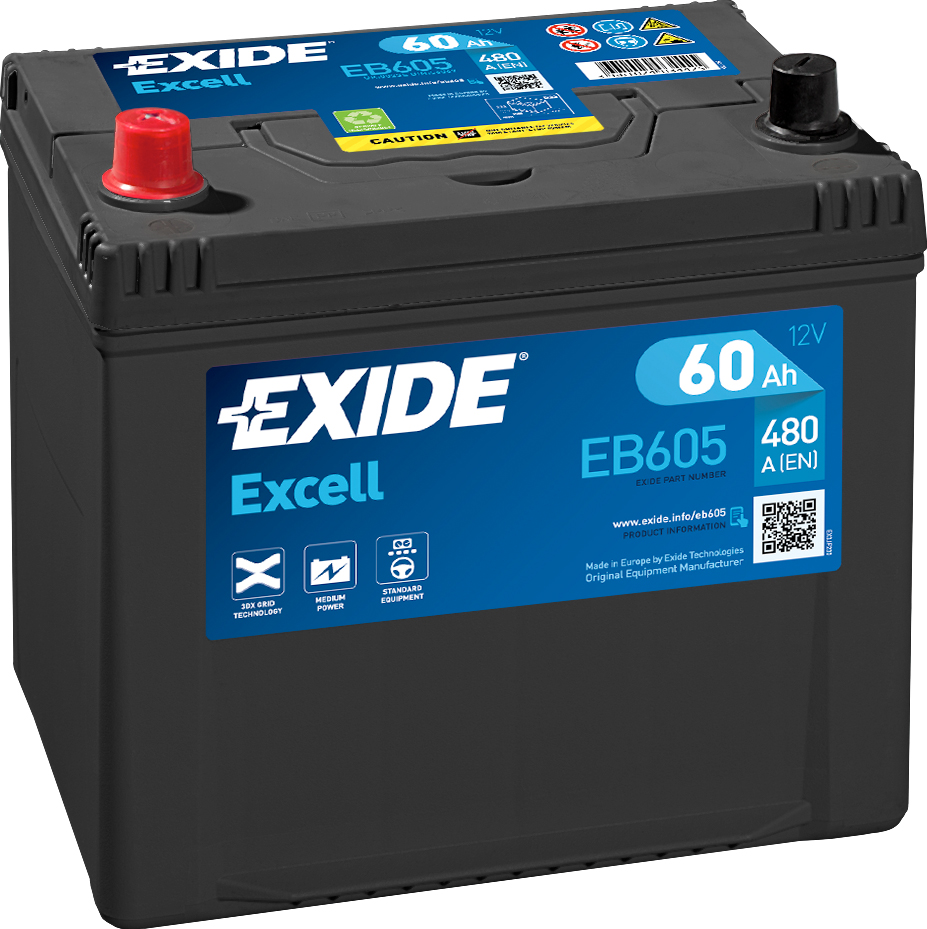 Аккумулятор EXIDE автомобильный EXCELL 60Ah 480A (EN) Кислотный EXIDE EB605