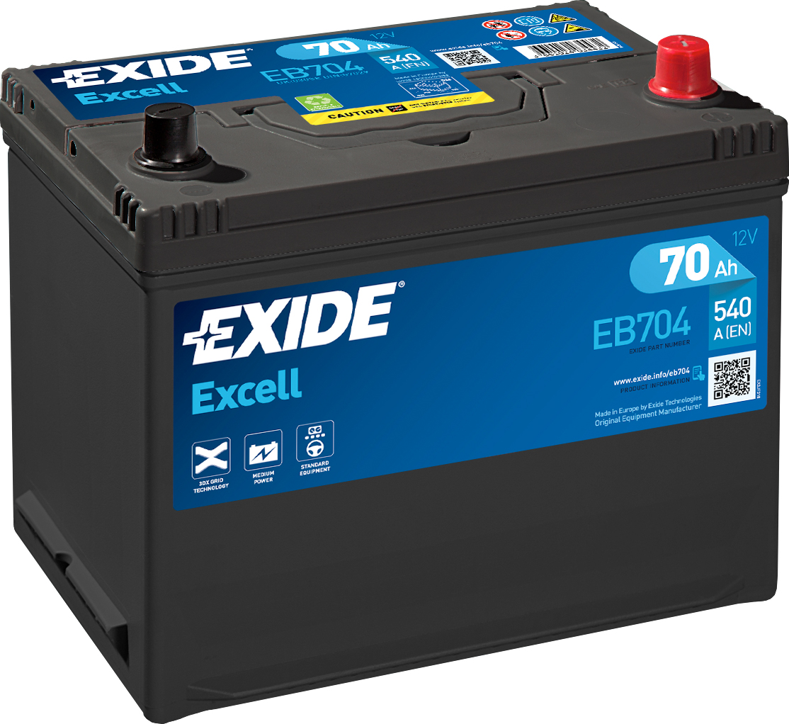 Аккумулятор EXIDE автомобильный EXCELL 70Ah 540A (EN) Кислотный EXIDE EB704