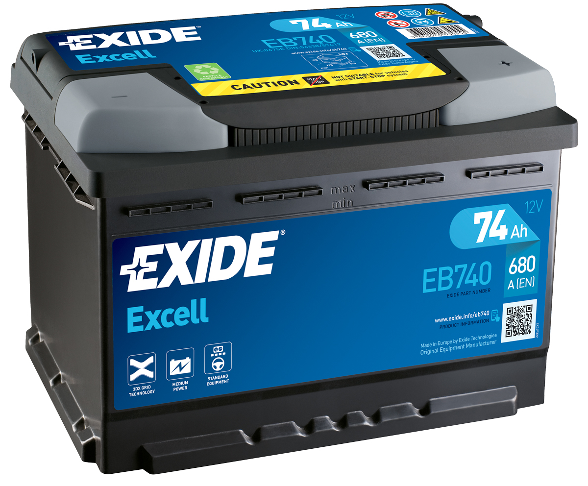 Аккумулятор EXIDE автомобильный EXCELL 74Ah 680A (EN) Кислотный EXIDE EB740