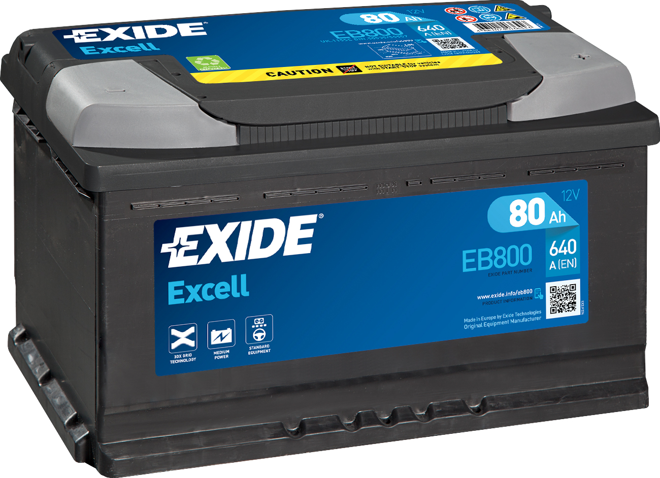 Аккумулятор EXIDE автомобильный EXCELL 80Ah 640A (EN) Кислотный EXIDE EB800