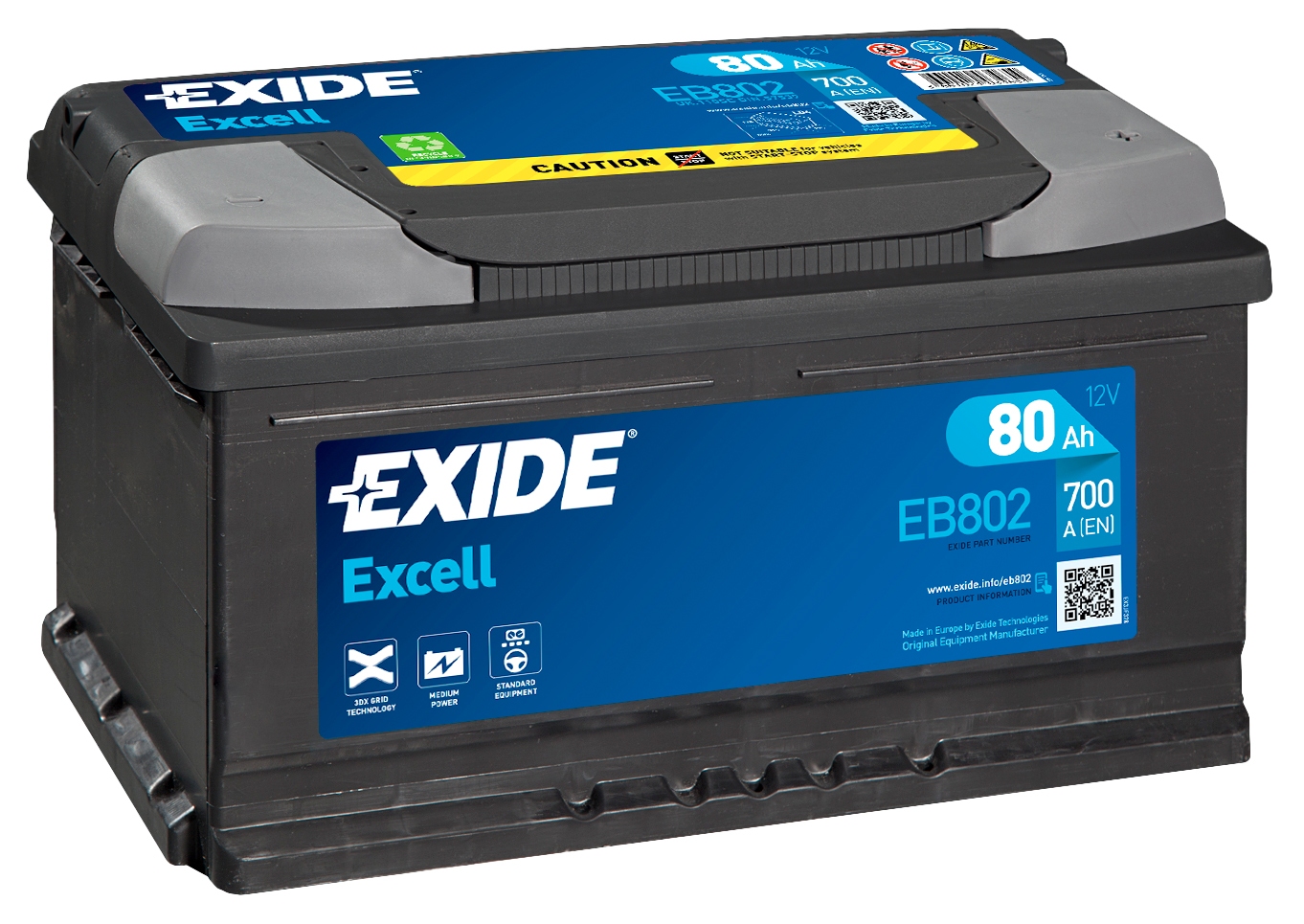 Аккумулятор EXIDE автомобильный EXCELL 80Ah 700A (EN) Кислотный EXIDE EB802