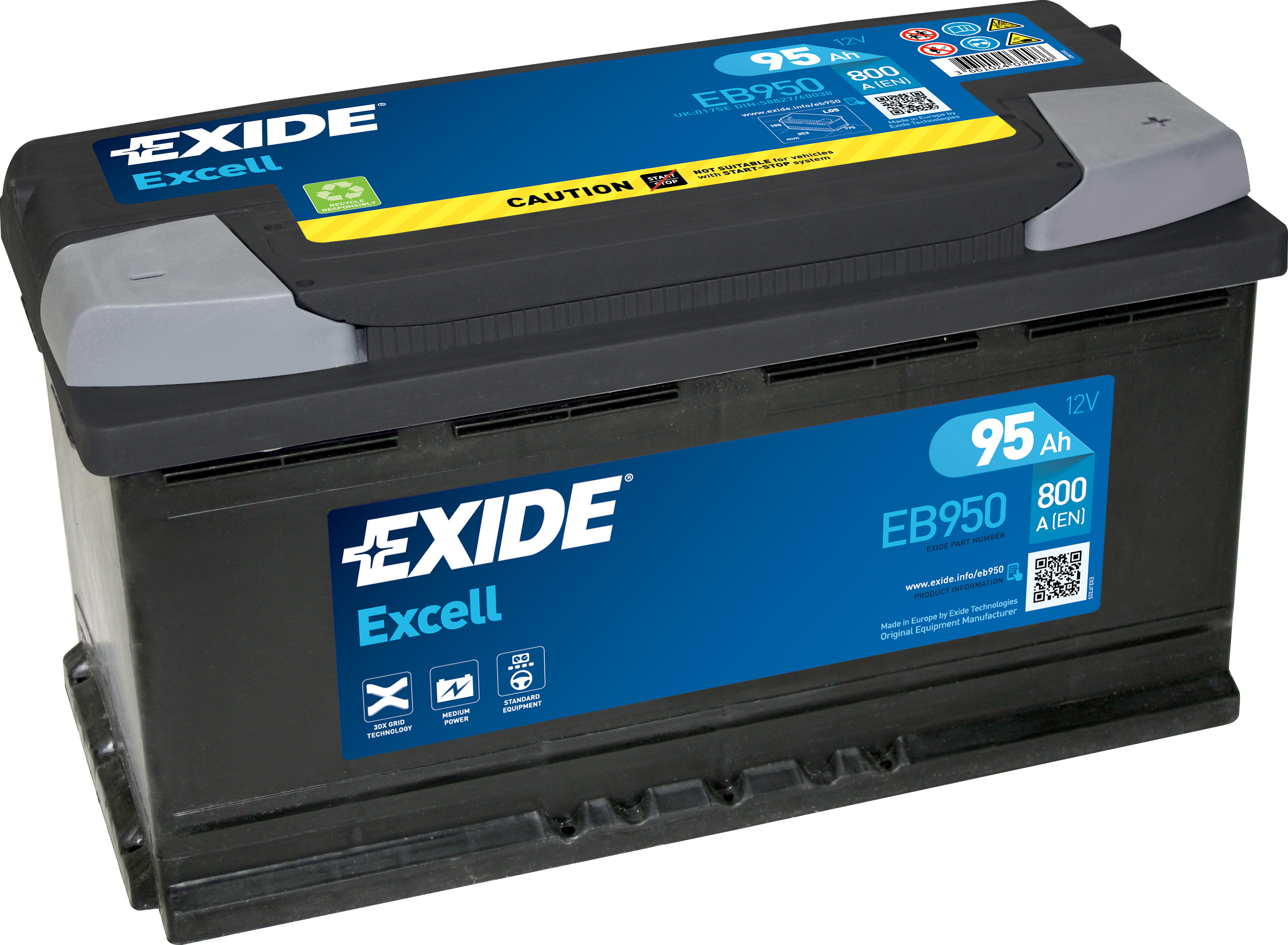 Аккумулятор EXIDE автомобильный EXCELL 95Ah 800A (EN) Кислотный EXIDE EB950