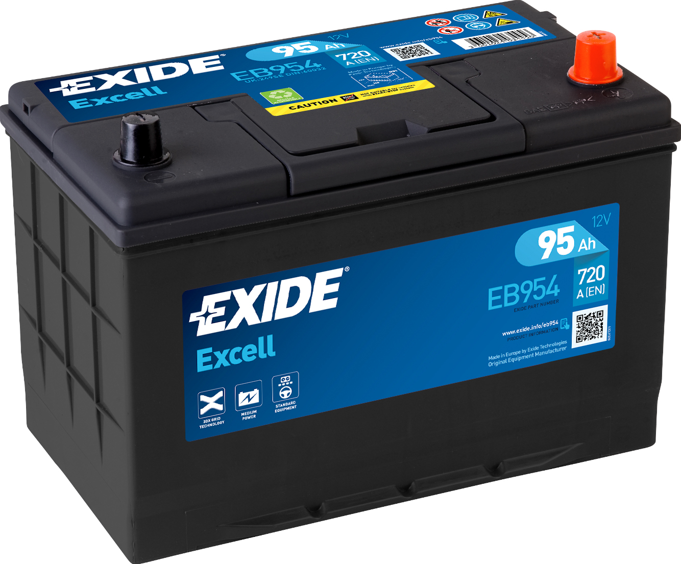 Аккумулятор EXIDE автомобильный EXCELL 95Ah 720A (EN) Кислотный EXIDE EB954