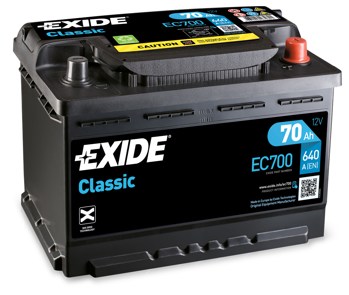 Аккумулятор EXIDE автомобильный CLASSIC 70Ah 640A (EN) Кислотный EXIDE EC700