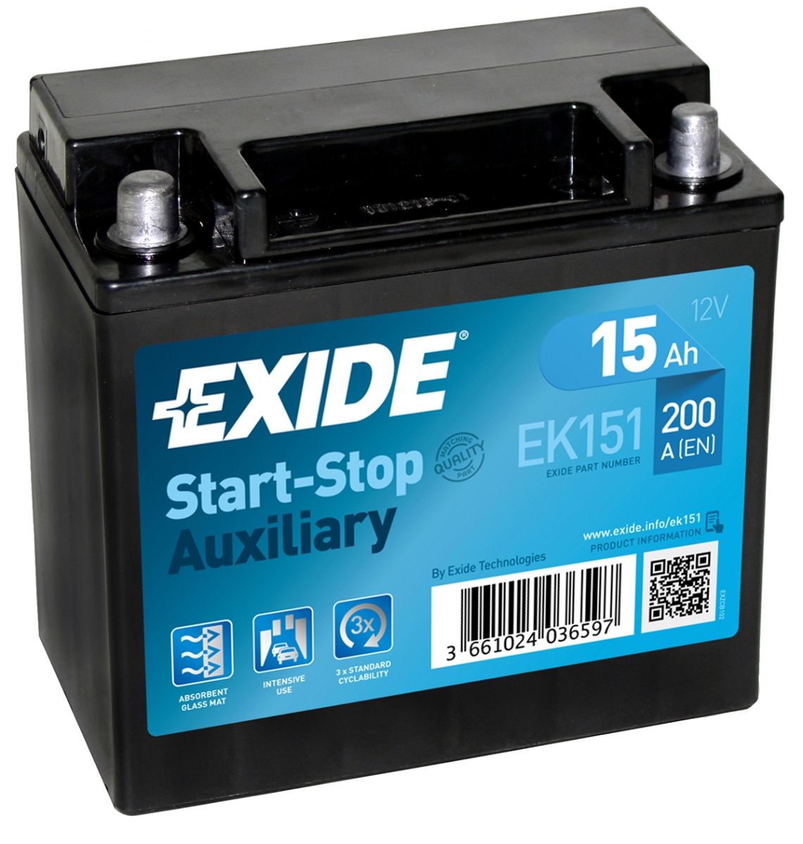 Аккумулятор EXIDE автомобильный AUXILIARY 15Ah 200A (EN) Кислотный EXIDE EK151