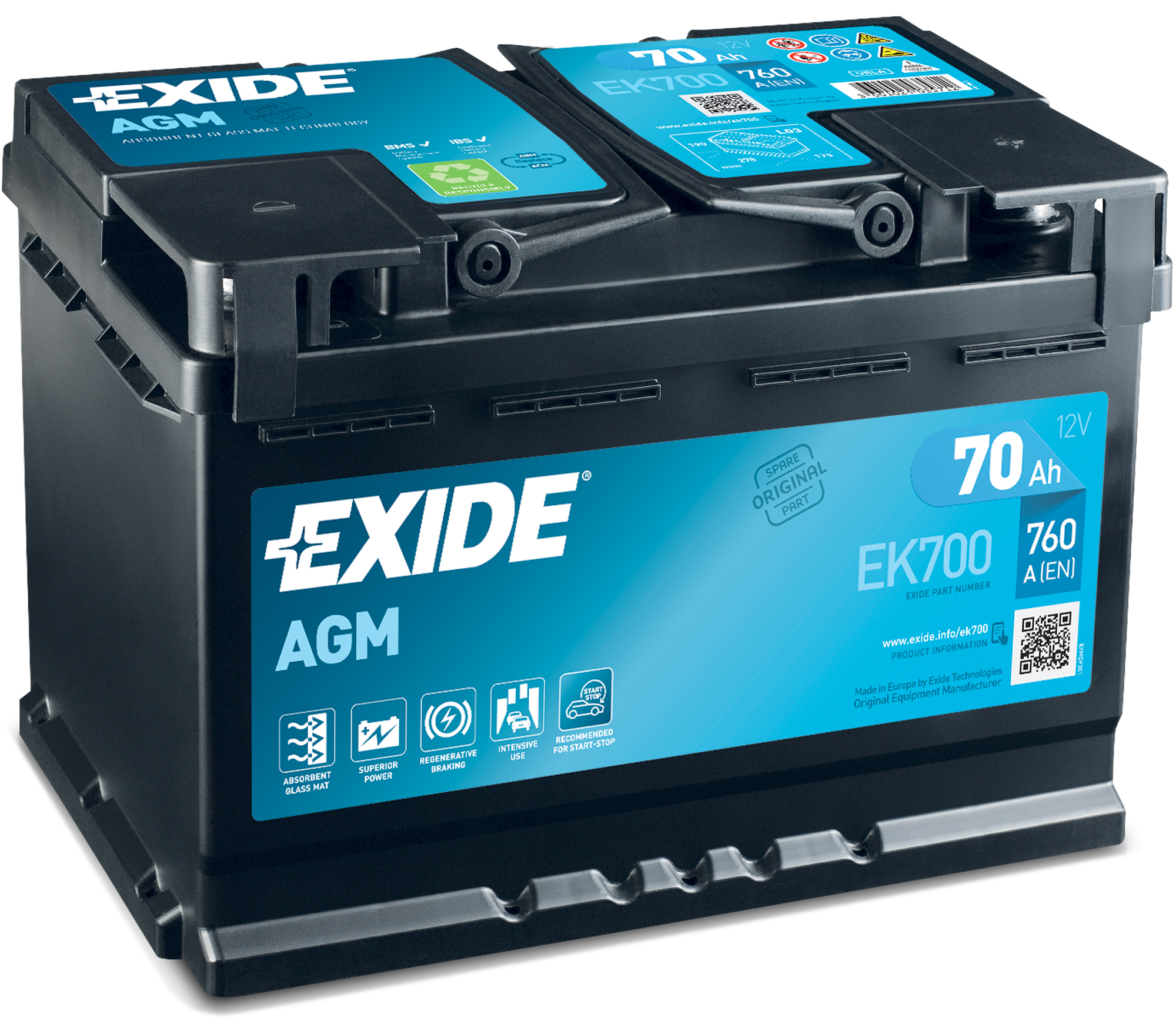 Аккумулятор EXIDE автомобильный AGM 70Ah 760A (EN) AGM EXIDE EK700