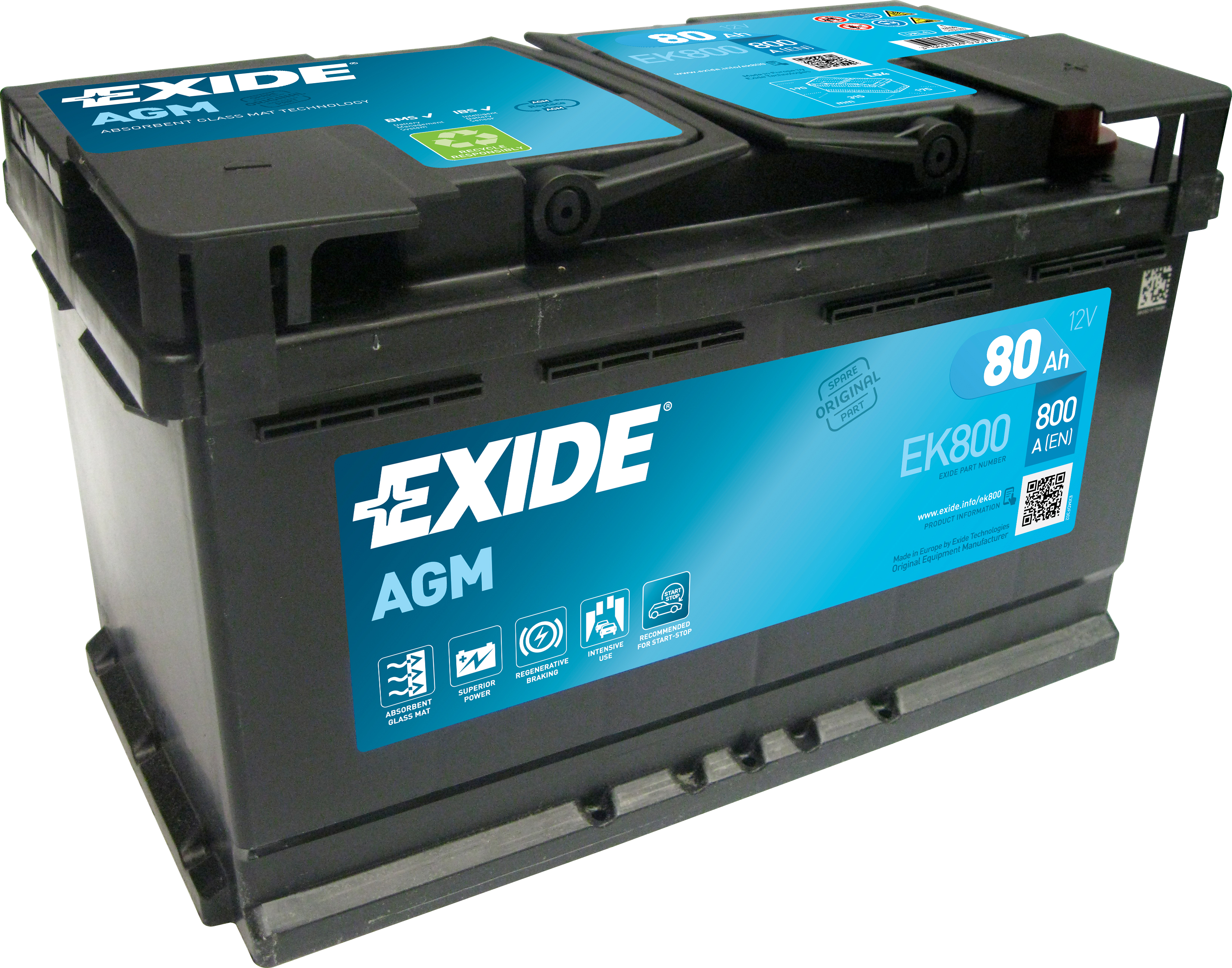 Аккумулятор EXIDE автомобильный AGM 80Ah 800A (EN) AGM EXIDE EK800