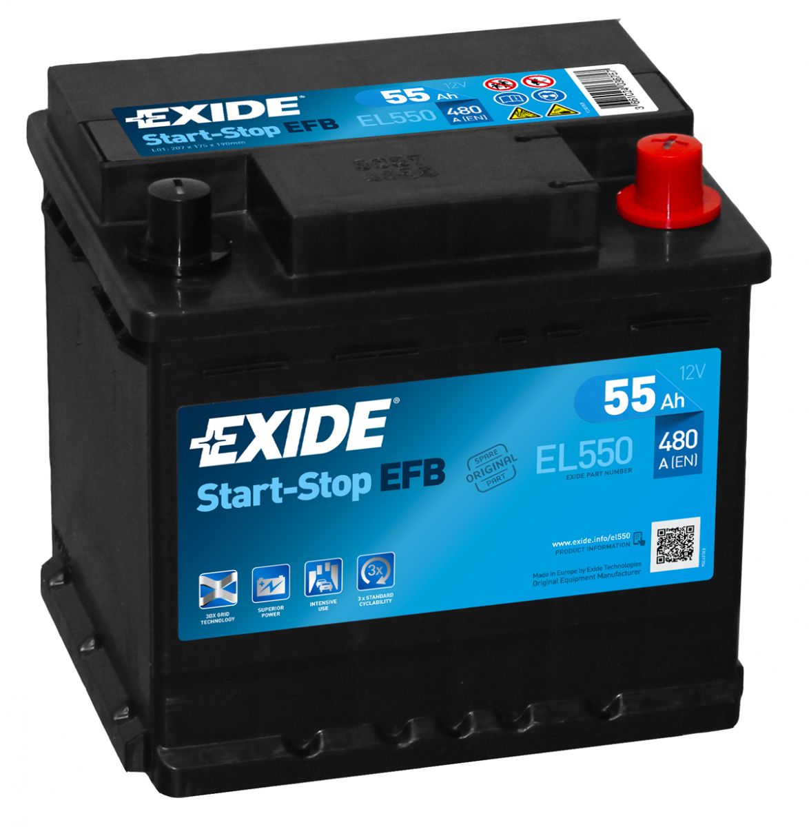 Аккумулятор EXIDE автомобильный EFB 55Ah 480A (EN) EFB EXIDE EL550