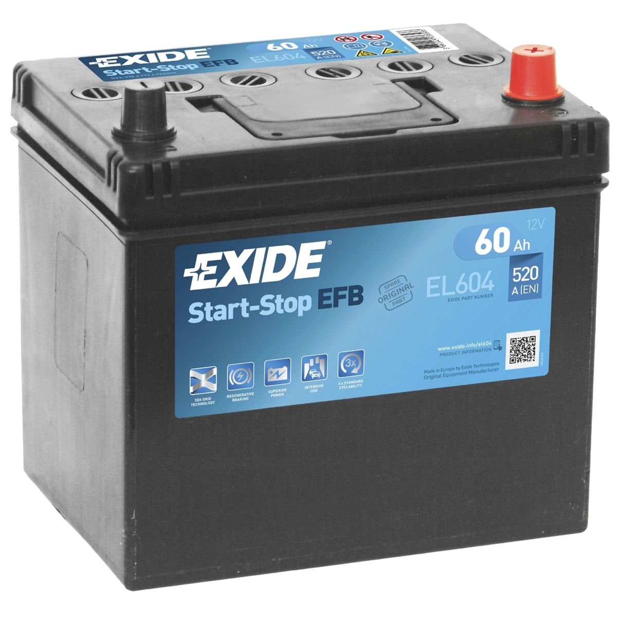 Аккумулятор EXIDE автомобильный EFB 60Ah 520A (EN) EFB EXIDE EL604
