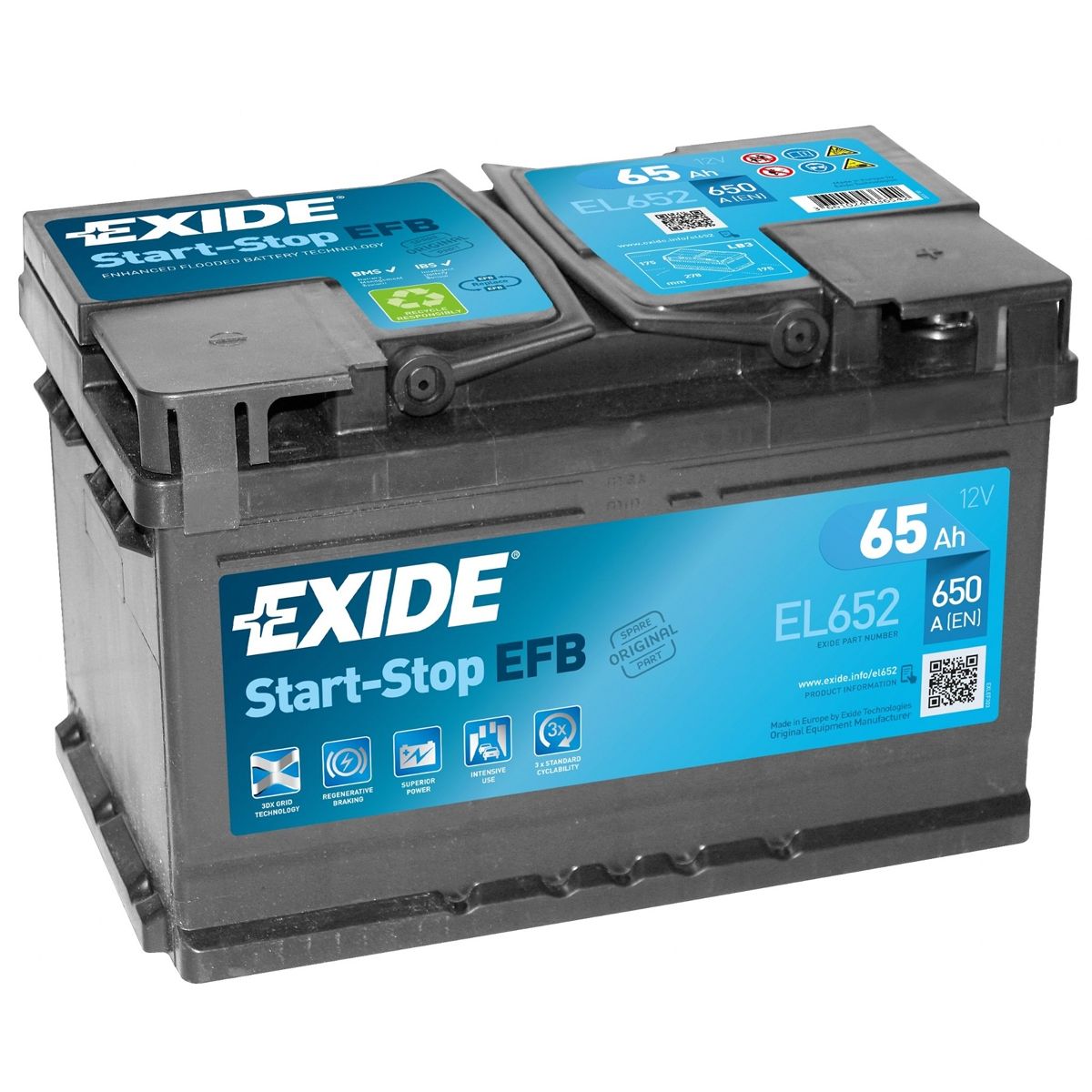 Аккумулятор EXIDE автомобильный EFB 65Ah 650A (EN) EFB EXIDE EL652