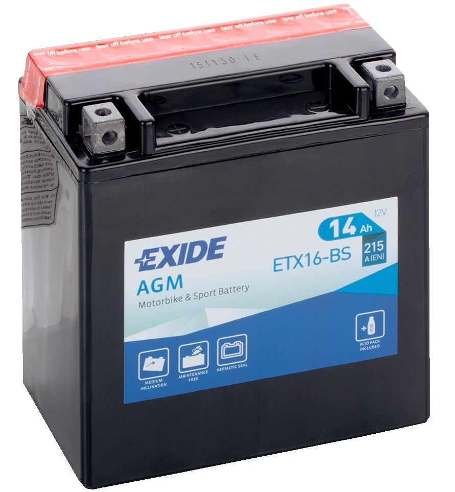 Аккумулятор EXIDE мото Motorbike Sport AGM 14Ah 215A (EN) AGM EXIDE ETX16BS