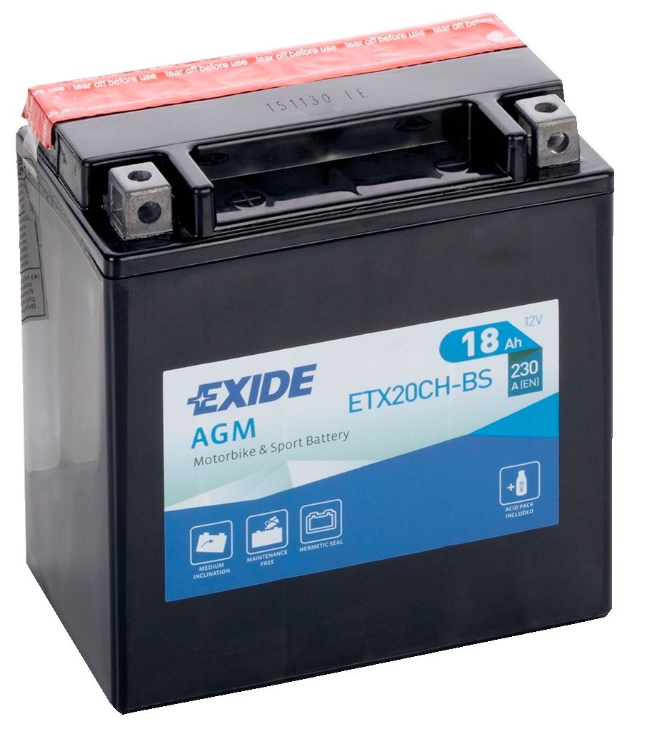Аккумулятор EXIDE мото Motorbike Sport AGM 18Ah 230A (EN) AGM EXIDE ETX20CHBS