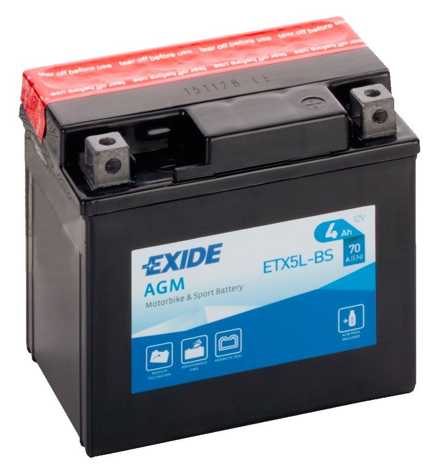 Аккумулятор EXIDE мото Motorbike Sport AGM 4Ah 70A (EN) AGM EXIDE ETX5LBS