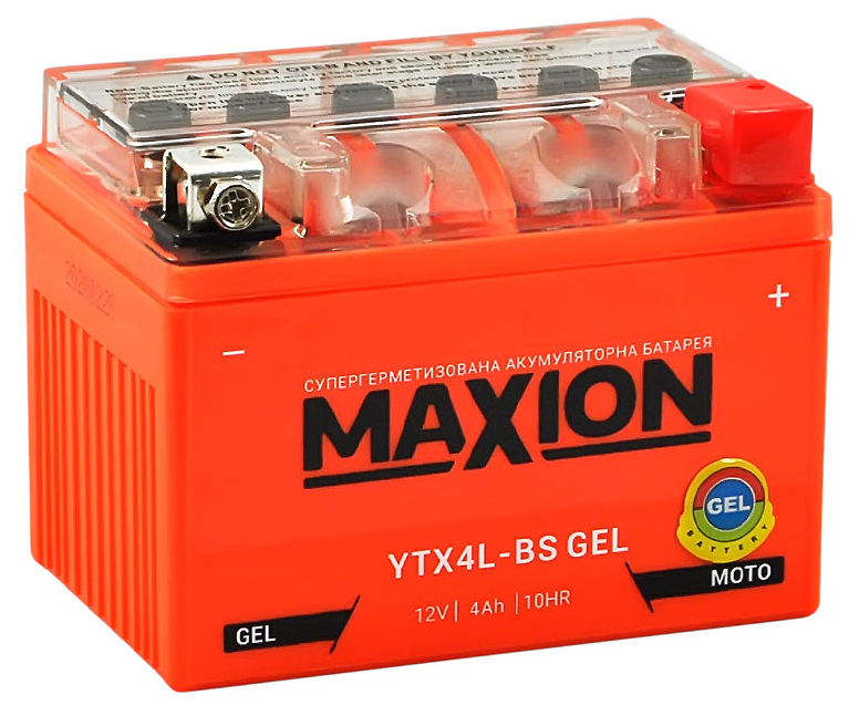 Аккумулятор MAXION мото GEL 4Ah 50A (CCA) Гелевый MAXION YTX4LBSGEL