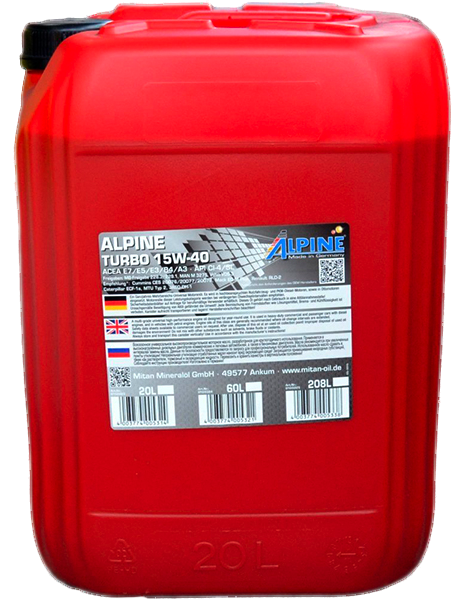 Олива моторна ALPINE 15W-40 Turbo SHPD API CI-4/SL (E7/E5/E3/B4/A3) MB-228.3 MAN M3275-1 20л ALPINE 032520