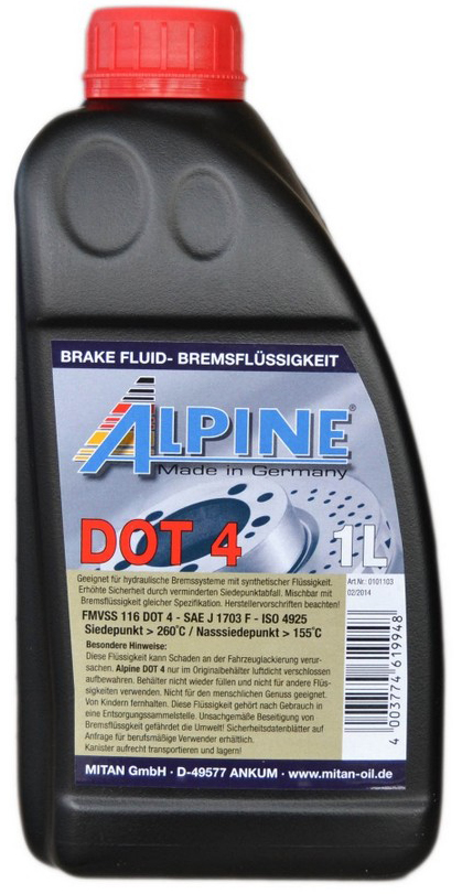 Тормозная жидкость ALPINE Brake Fluid DOT 4 1л ALPINE 11071