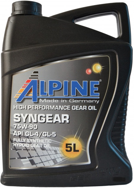 Синтетическое трансмиссионное масло Alpine Syngear 75W-90 GL-4/GL-5 5л ALPINE 07455