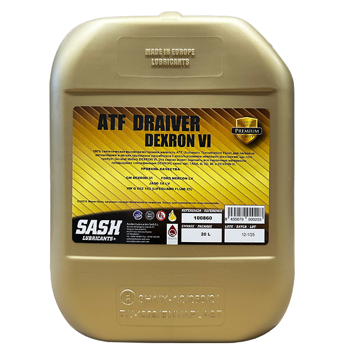 Автомобильное гидротрансмиссионное масло SASH ATF DRAIVER DEXRON VI 20л 100860 SASH LUBRICANTS 100860