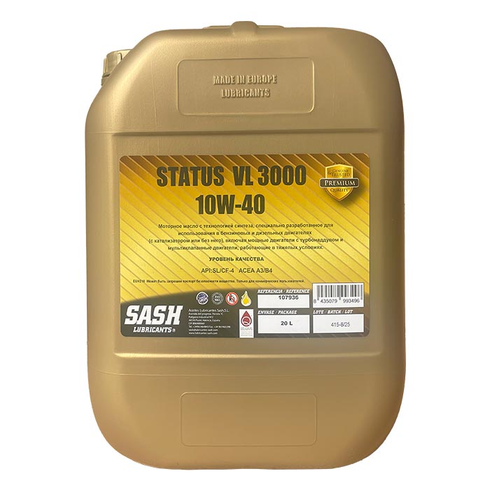 Автомобильное моторное масло SASH STATUS VL-3000 10W40 20л 107936 SASH LUBRICANTS 107936