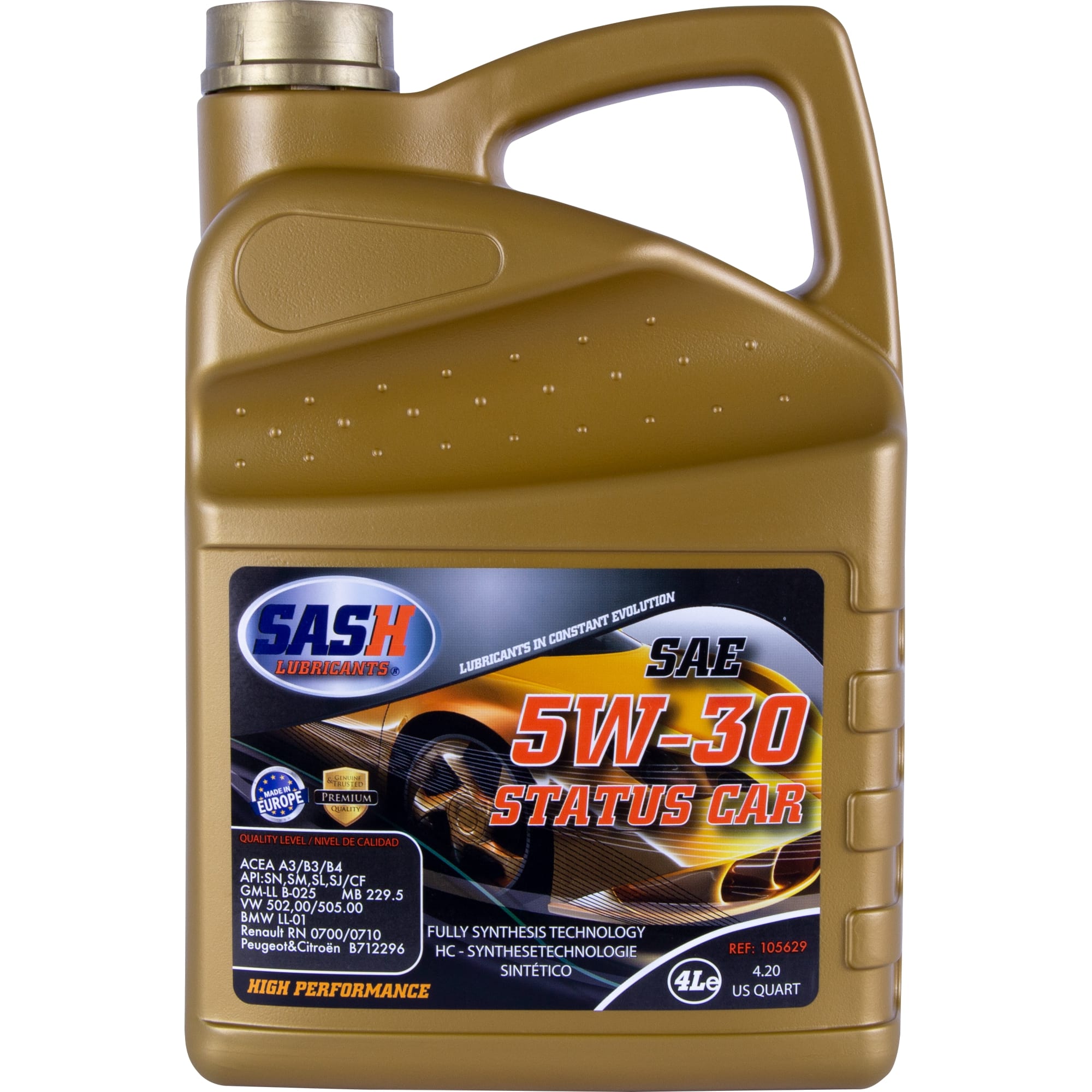 Синтетическое моторное масло SASH STATUS CAR 5W-30 4л SASH LUBRICANTS 105629